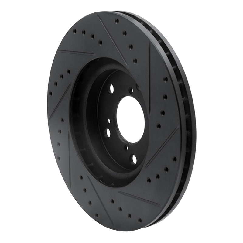 Honda Ridgeline Brake Rotor (1) - Front Left - R1 Concepts - Drilled & Slotted - Black - `06-`14